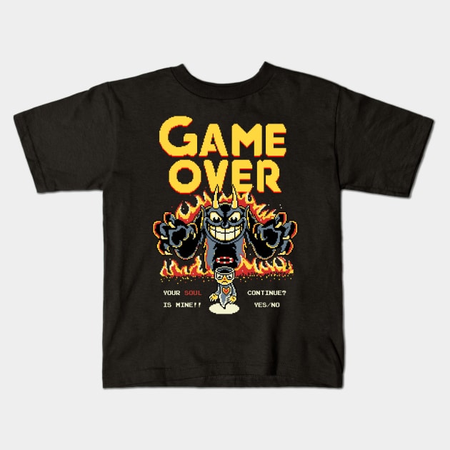 Cuphead Game over - Indie gaming -Pixel art Kids T-Shirt by Typhoonic